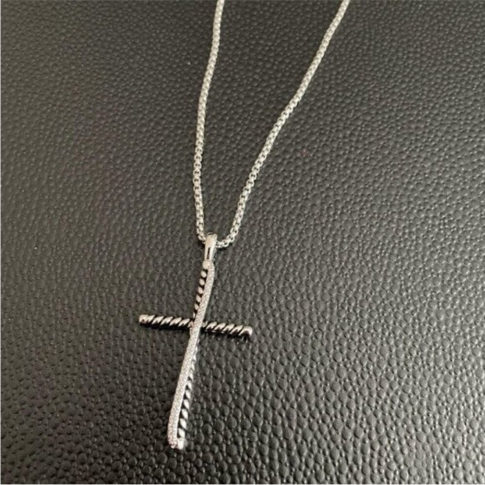 David Yurman Sterling Rope Cross Pendant Necklace - Silver Tone